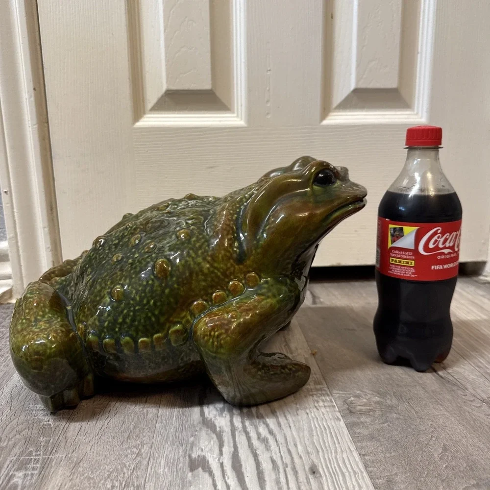 Vintage Arnel's ? XLarge Ceramic Frog Toad Garden Decor Green Figurine 🐸